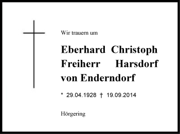 Traueranzeige von Eberhard Christoph Freiherr Harsdorf von Enderndorf von Region Chiemgau